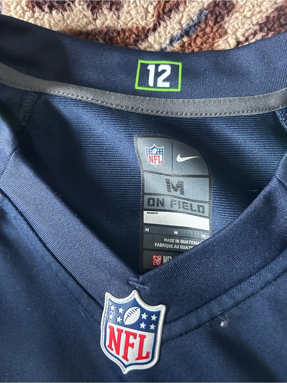 Nike Men's Navy Blue NFL On-Field Jersey with Green Accent - Size M